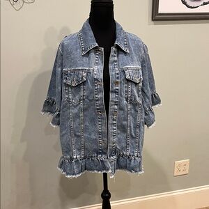 SHEIN Classic Blue Denim Jacket With Ruffles